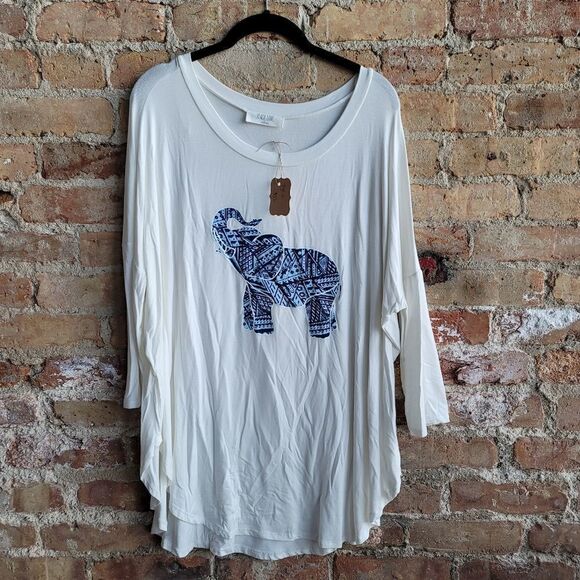 Peach Love Blue Elephant Three Quarter Sleeve Top - Picture 1 of 4